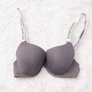Victoria’s Secret Push-Up T-Shirt Bra Gray-Purple Logo Strap 34B